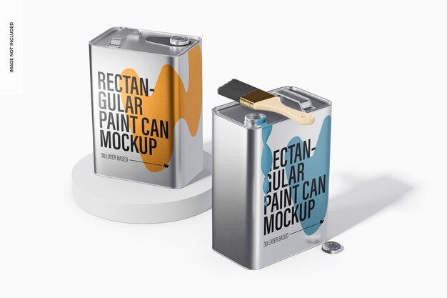 Rectangular paint cans mockup, side view