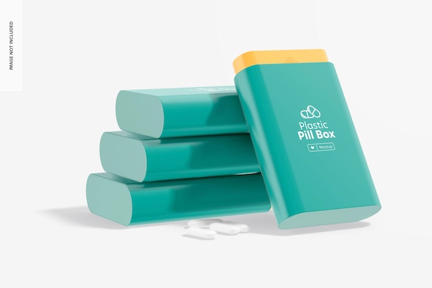 Rectangular Pill Boxes Mockup, Stacked