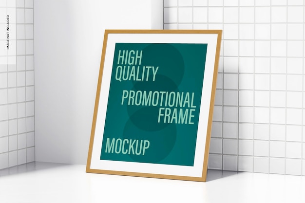 Rectangular promotional frame mockup, leaned