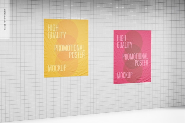 rectangular promotional posters mockup, left view
