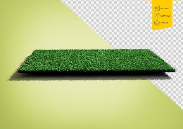 rectangular shape green grass field isolated on white background 3d illustration