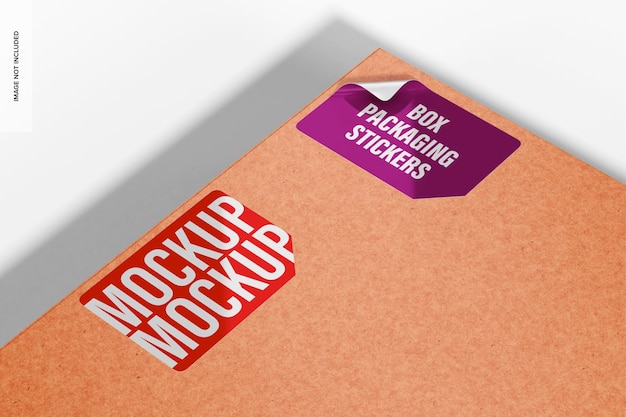 Rectangular stickers on box mockup