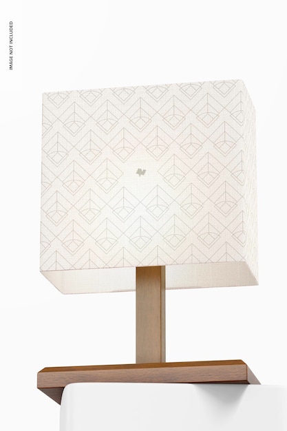 Rectangular wood table lamp mockup, low angle view