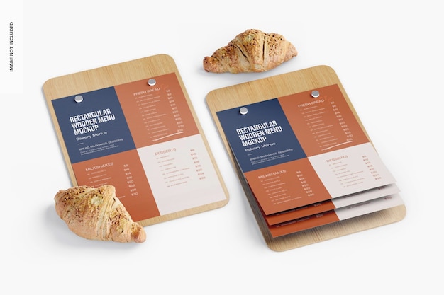 Rectangular wooden menus mockup