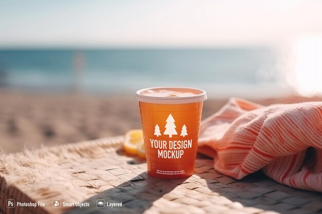 PSD recyclable glass mockup on the beach generative aixa