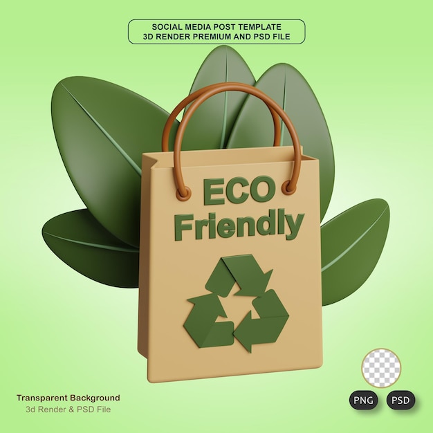 PSD recycle bag 3d realistic render