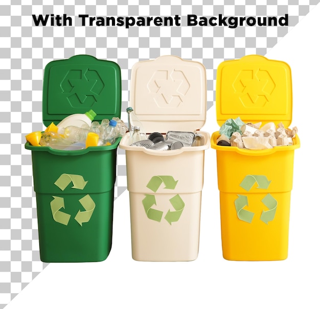 Recycle Bins or Dust Bins in Different Colors Transparent Background PSD PNG