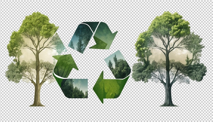 PSD recycle icon environmental concept of double exposed trees png