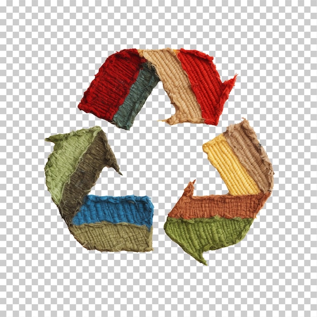 Recycle sign made of textile material on a transparent background