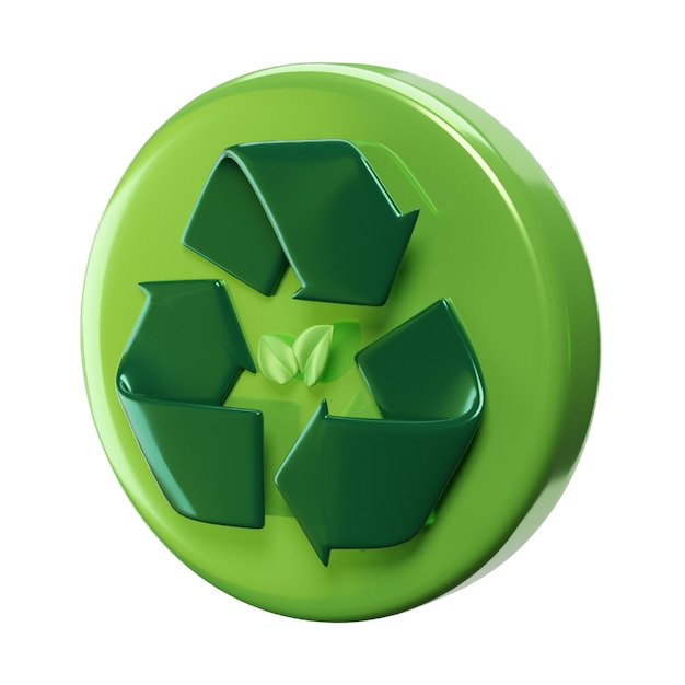 PSD recycle symbol green colored 3d icon for environment ecology