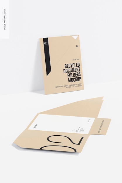 PSD recycled document folders mockup, leaned