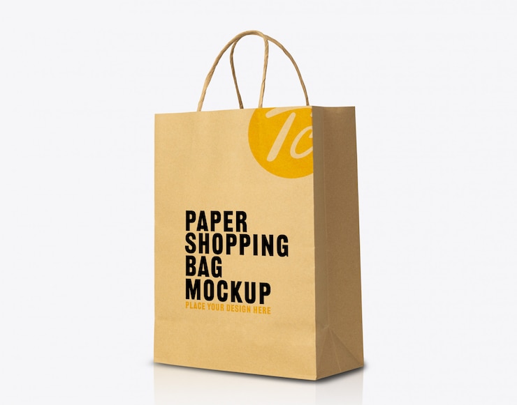 Premium PSD | Recycled kraft brown paper bag mockup for your design