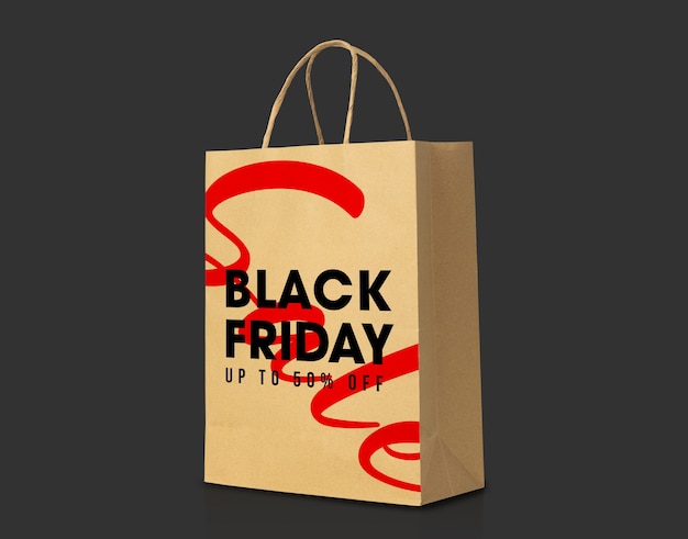 Recycled kraft brown paper bag with black friday mockup