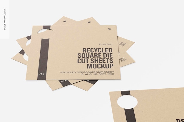 PSD recycled square diecut sheets mockup