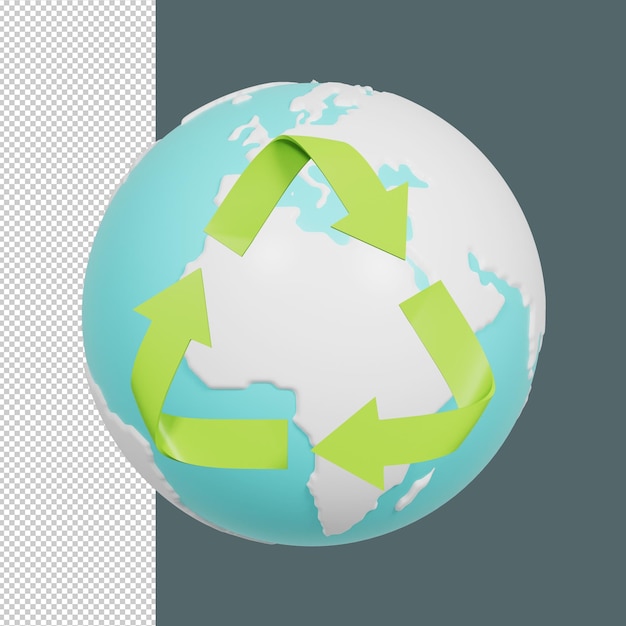 PSD recycling arrows and blue earth 3d render premium psd