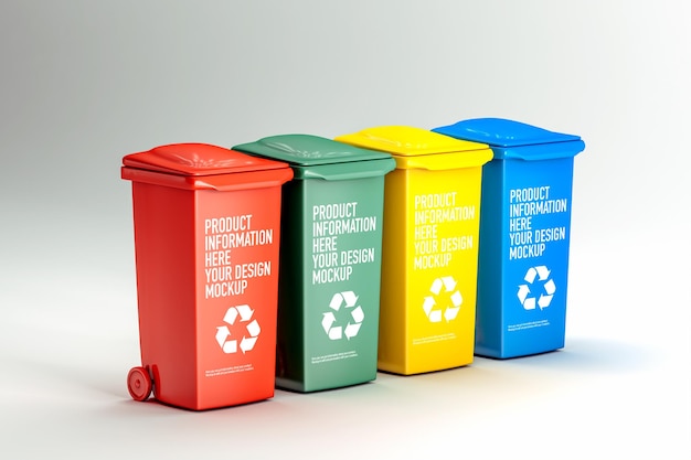 PSD recycling bins mockup on white background