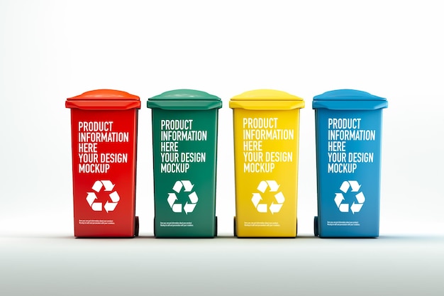 PSD recycling bins mockup on white background