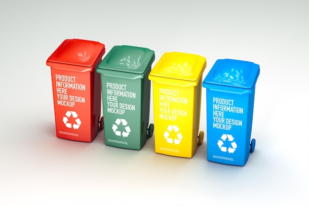 PSD recycling bins mockup on white background