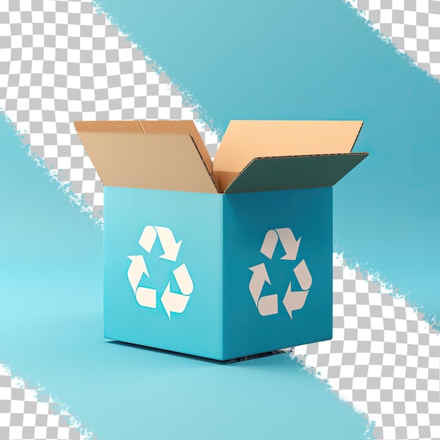 PSD recycling box transparent background with sky blue color clipping path