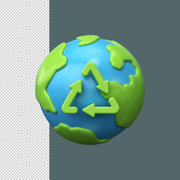 Recycling icon with on globe Ecology and environmental protection concept 3D render