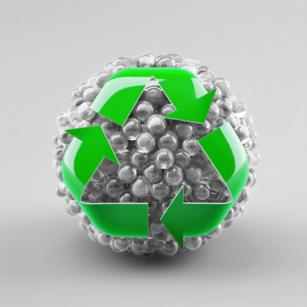 PSD 溶けたプラスチックのボールのリサイクルシンボル 3dイラスト