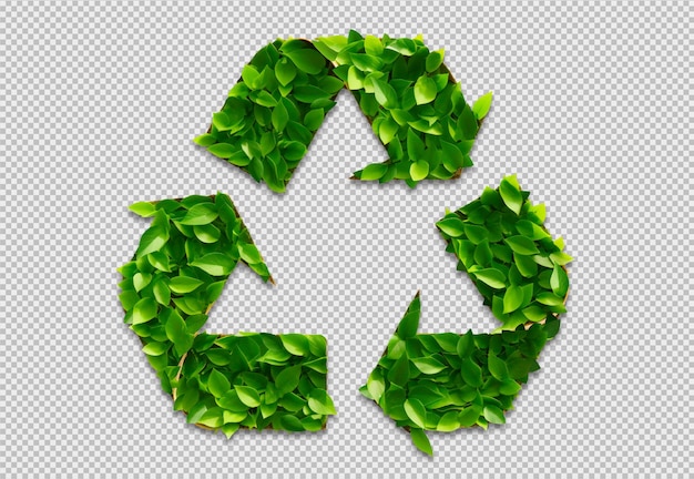 Recyclingsymbool gemaakt van groene bladeren geïsoleerd op transparante achtergrond