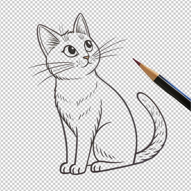 PSD ręcznie narysowana ilustracja konturów kota