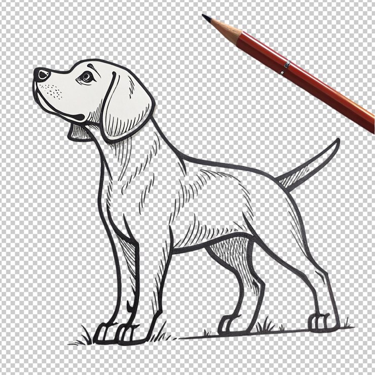 PSD ręcznie narysowana ilustracja konturów psa