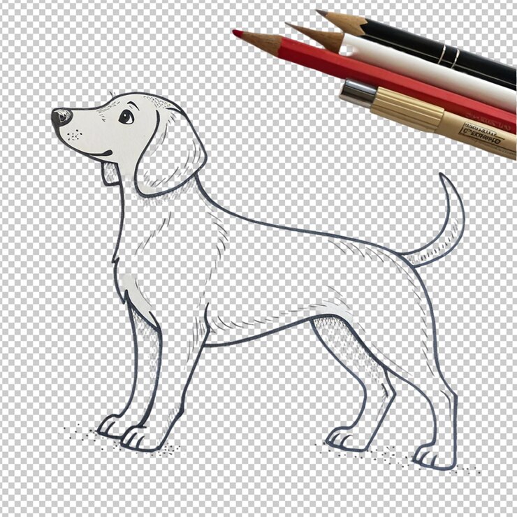 PSD ręcznie narysowana ilustracja konturów psa
