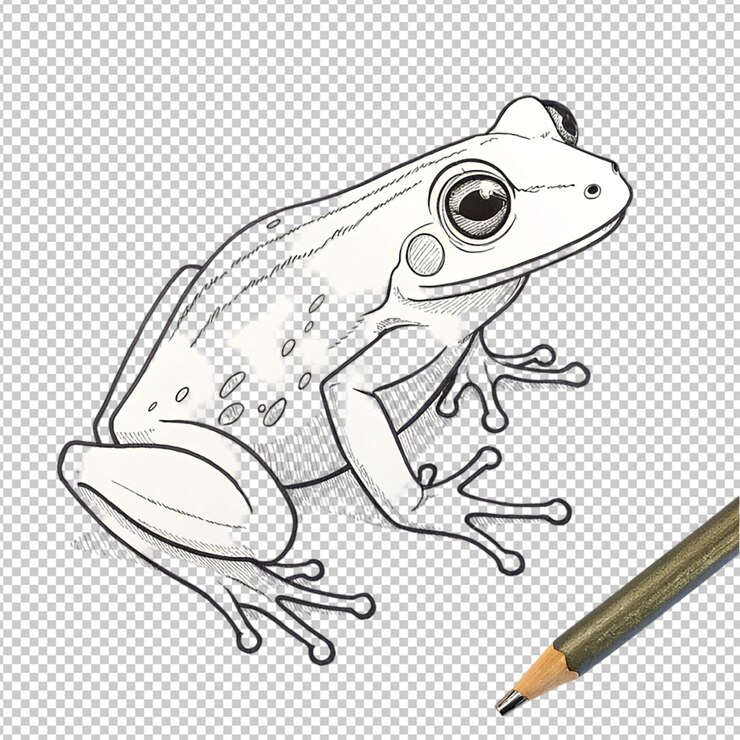 PSD ręcznie narysowana ilustracja konturów żaby