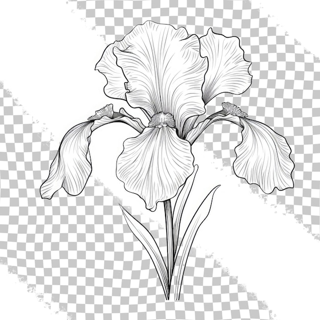Ręcznie narysowany kwiat Iris Wektor monochromatyczna ilustracja izolowana na przezroczystym tle