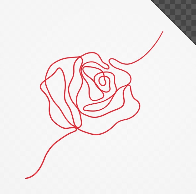 PSD ręcznie narysowany płaski wzór prosty zarys kwiatu na przezroczystym tle