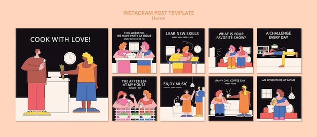 Ręcznie rysowane hobby w domowych postach na Instagramie