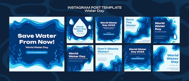 Ręcznie rysowane posty na instagramie dzień wody
