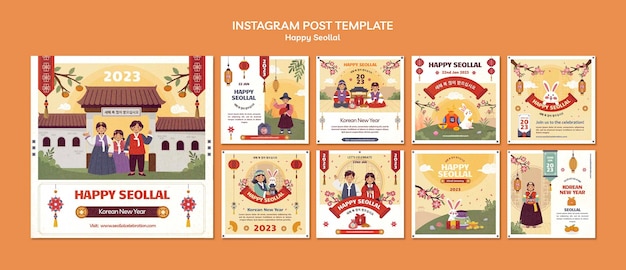 Ręcznie Rysowane Seollal Celebracja Postów Na Instagramie