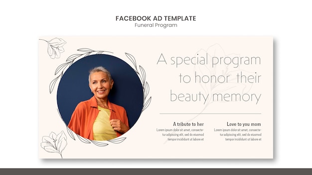 PSD ręcznie rysowane szablon programu pogrzebowego facebook