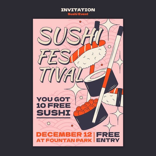 Ręcznie Rysowany Szablon Zaproszenia Na Wydarzenie Sushi