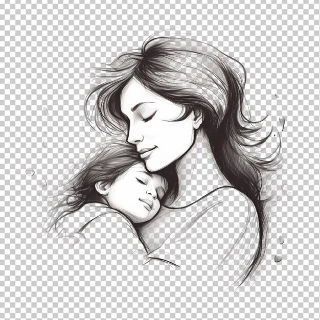 Ręcznie Rysuj Szczęśliwy Dzień Matki Kartkę Miłości Matki I Dziecka Png