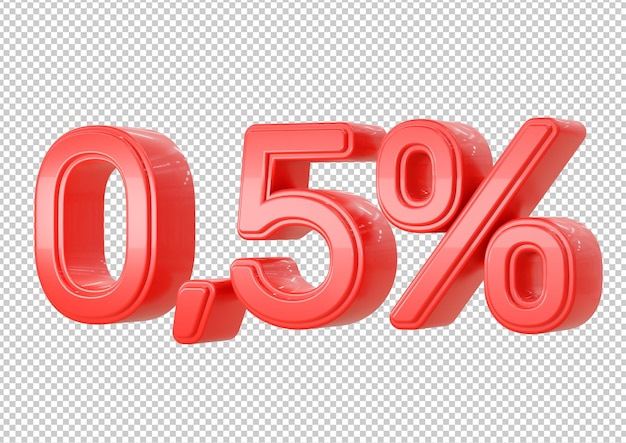 Красный 05-процентная скидка математический финансовый и статистический символ, выделенный на белом фоне специальное предложение продажа до off banner advertising 3d рендеринг