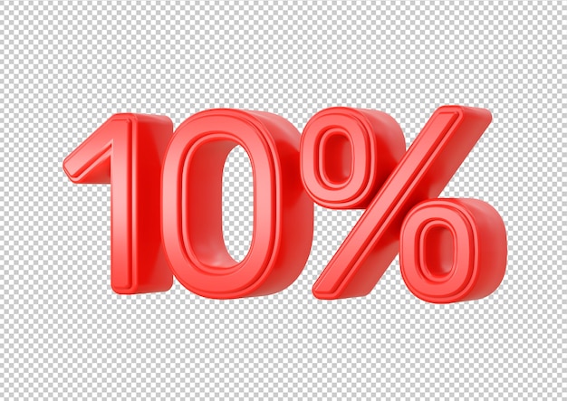 Simbolo matematico finanziario e statistico rosso del 10 percento di sconto isolato su sfondo bianco offerta speciale vendita fino a off banner pubblicità rendering 3d