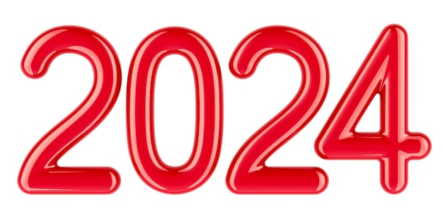 Red 2024 3D rendering isolated on transparent background