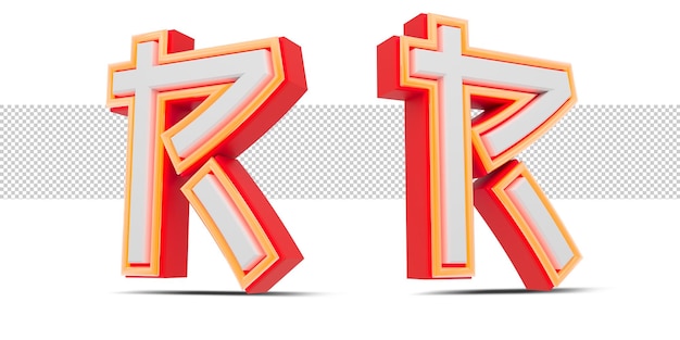 Red 3d alphabet  japan style with orange neon light, 3d rendering.