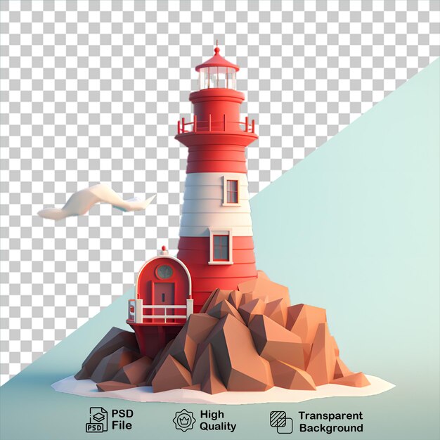 PSD red 3d lighthouse isolated on transparent background include png file