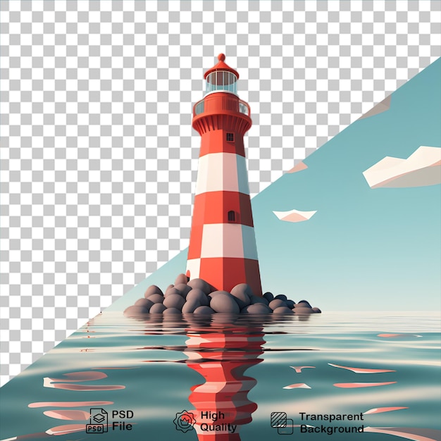 PSD red 3d lighthouse isolated on transparent background include png file