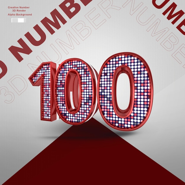 PSD red 3d number 100