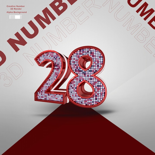 PSD red 3d number 28