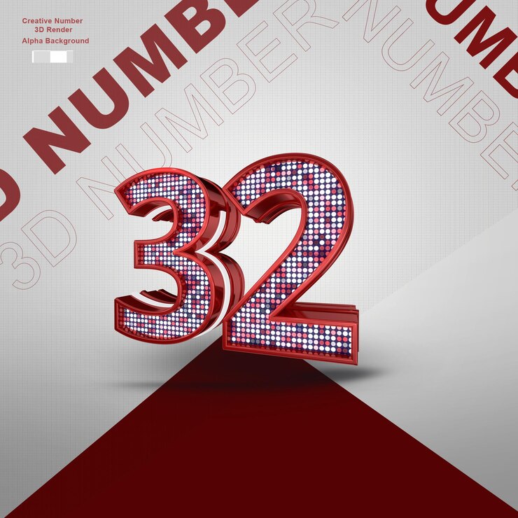 PSD 紅色 3d 數字 32