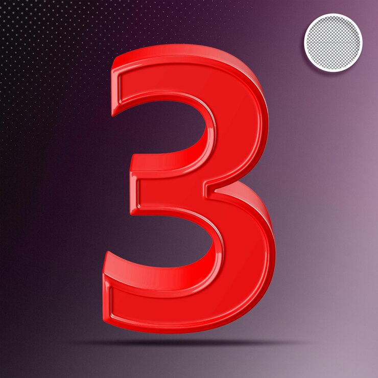 PSD red 3d number 3