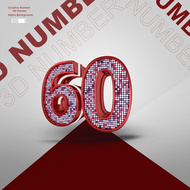 PSD red 3d number 60