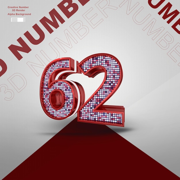 PSD red 3d number 62